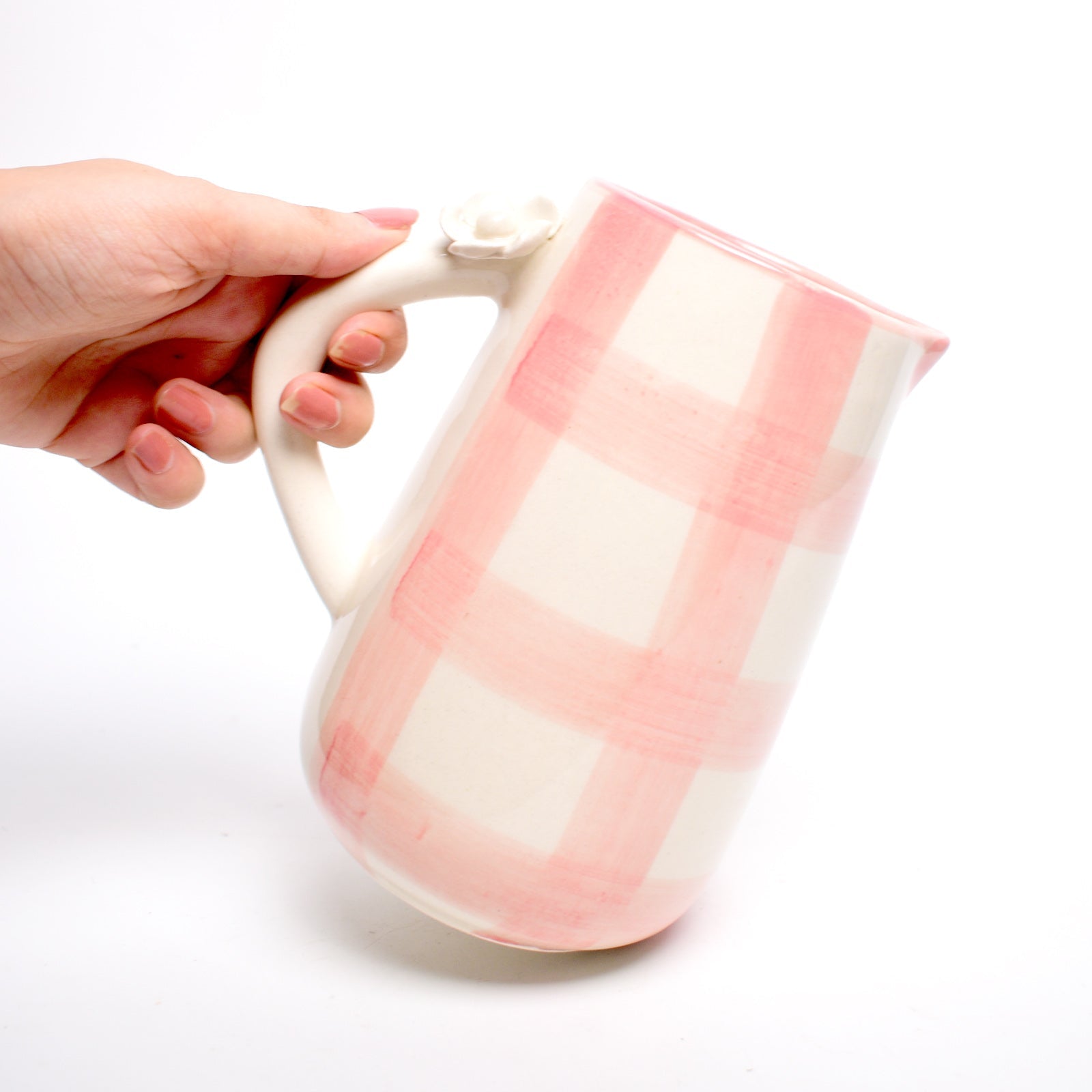 Daisy Check Pink Ceramic Jug (800 ml Pitcher)