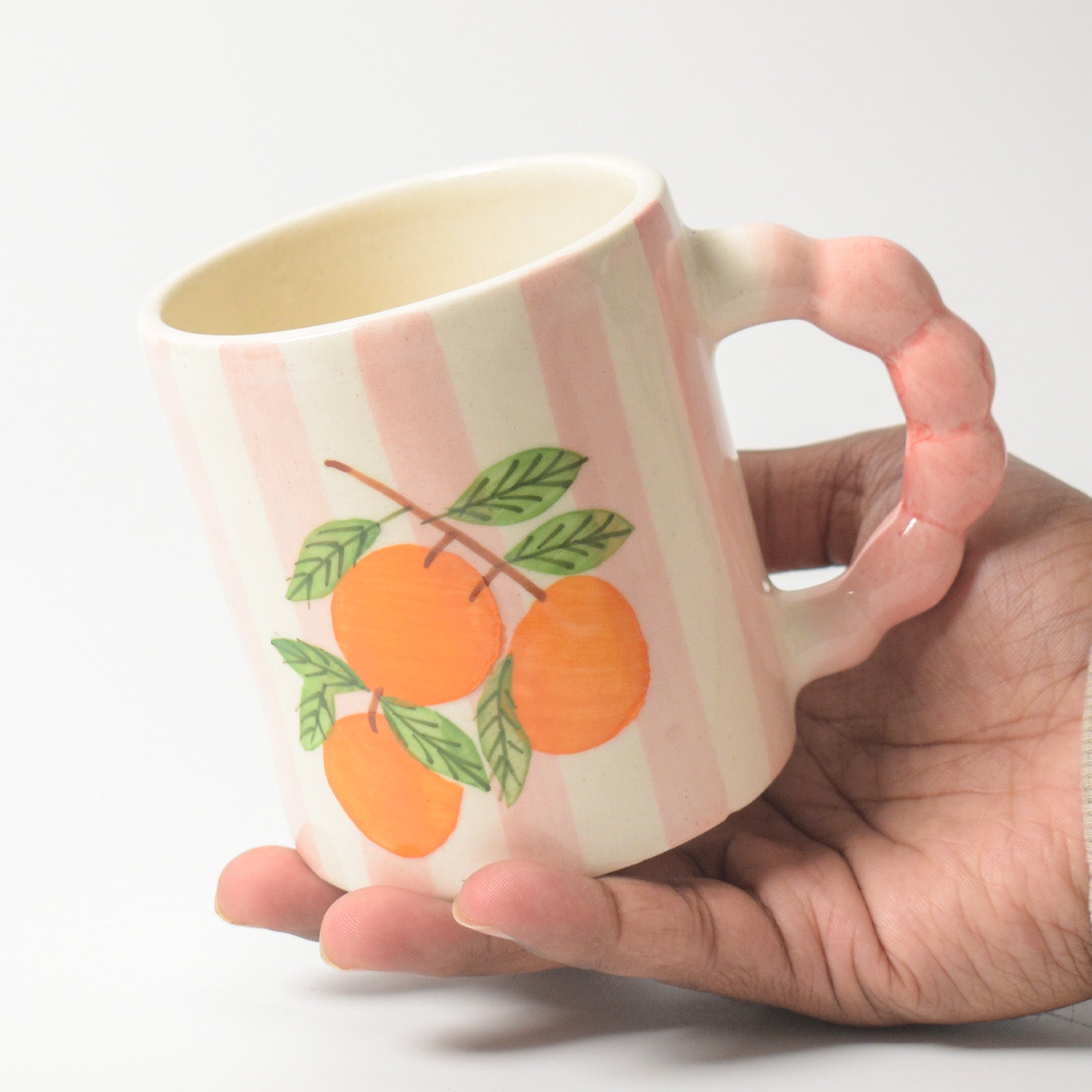 Pink Striped Orange Coffee Mug - 4x3 Inches (Set of 4)