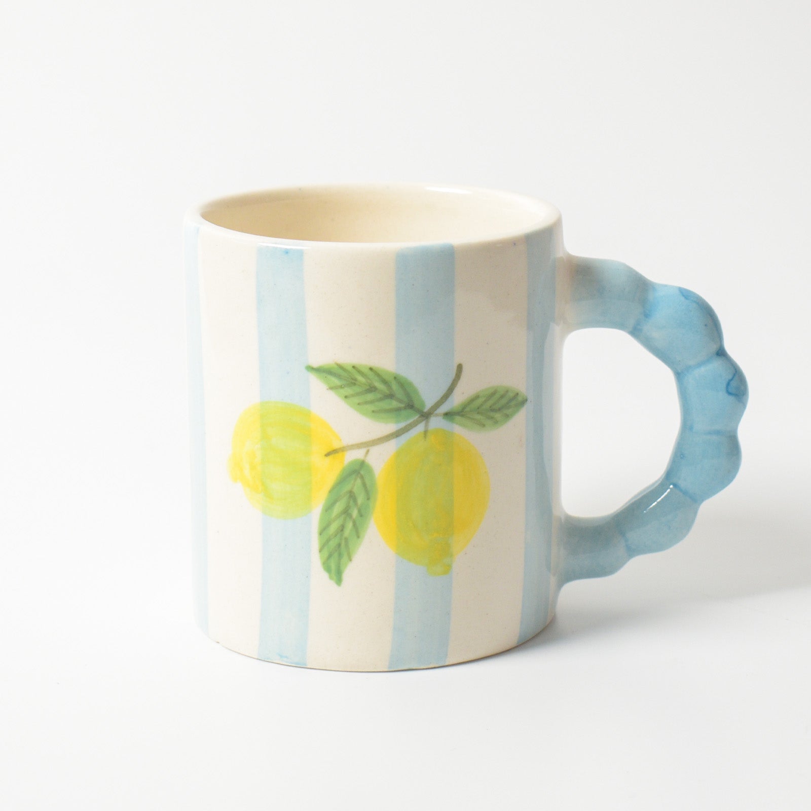 Blue Striped Lemon Coffee Mug - 4x3 Inches (Set of 4)
