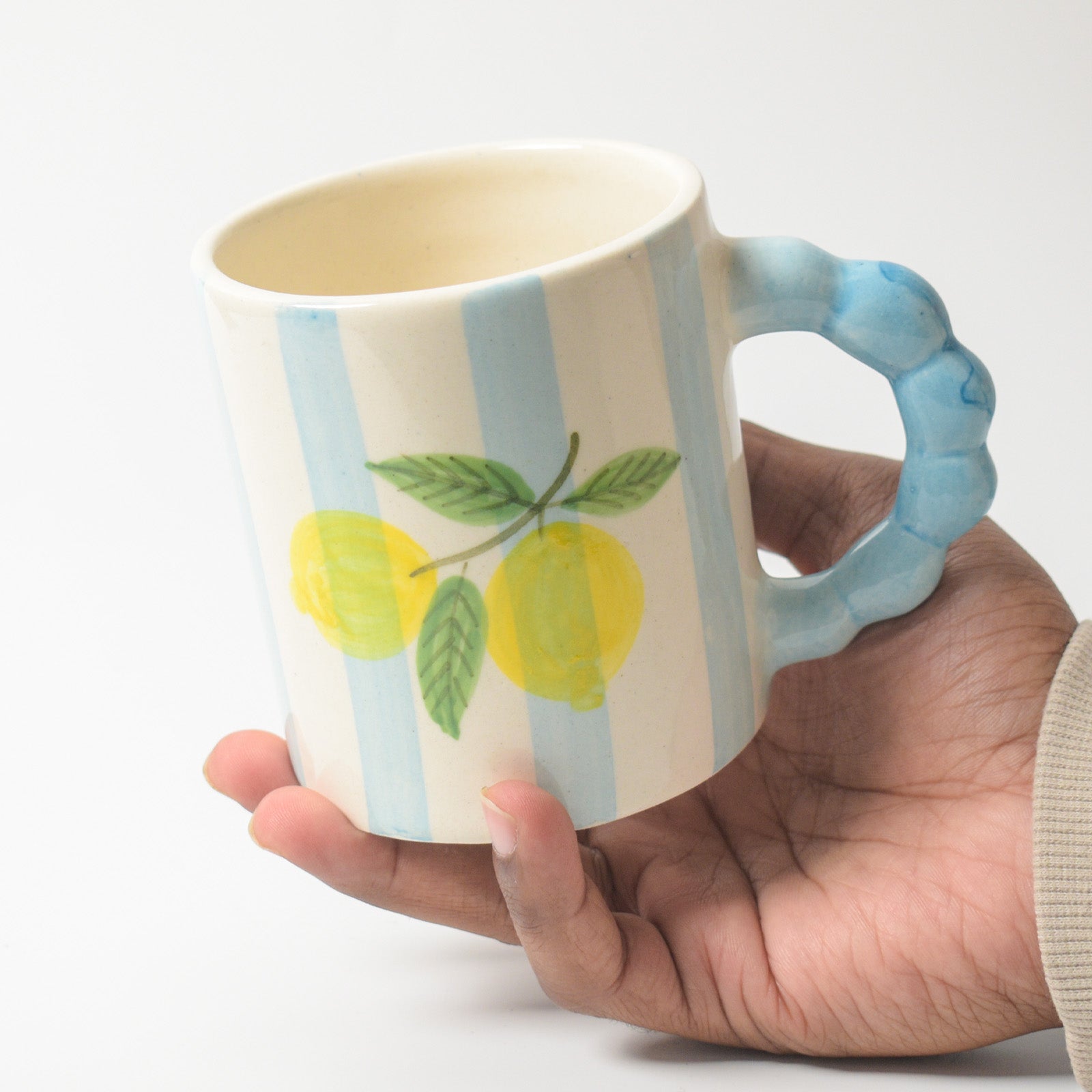 Blue Striped Lemon Coffee Mug - 4x3 Inches (Set of 4)