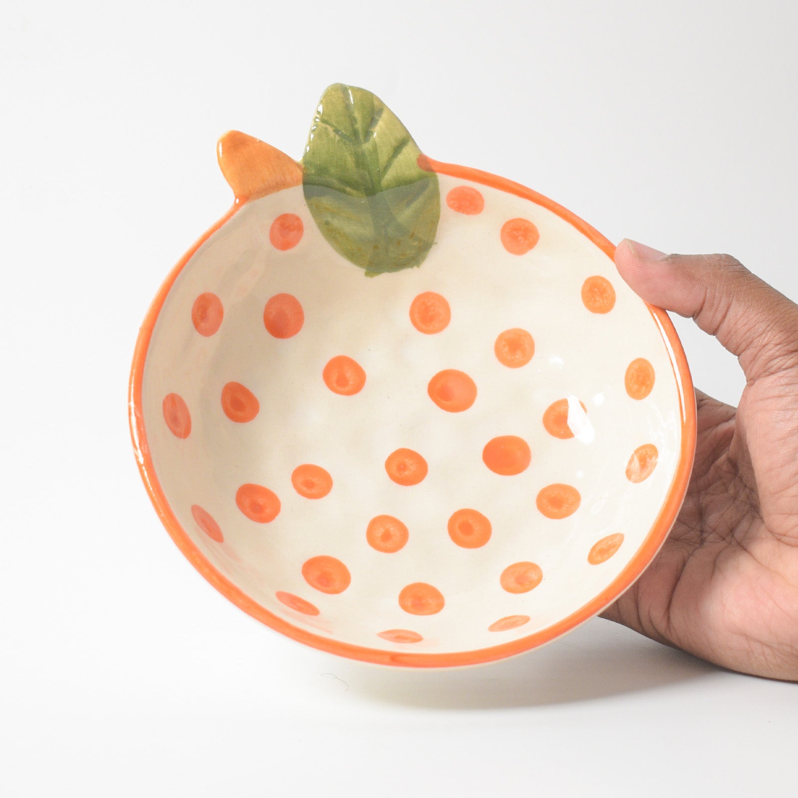Adorable Orange Polka Dot Ceramic Bowl 6x2 Inches (Set of 2)