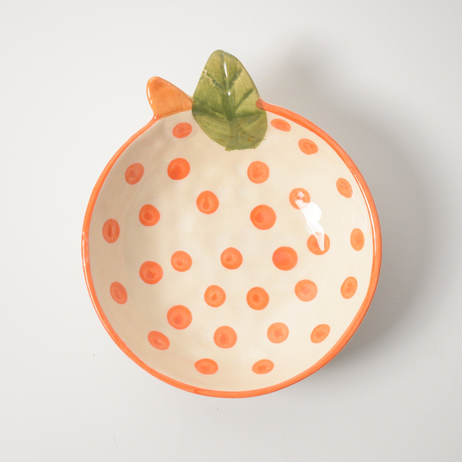 Adorable Orange Polka Dot Ceramic Bowl 6x2 Inches (Set of 2)