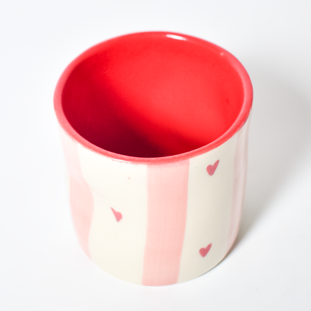 Striped Hearts Ceramic Tumbler - 3.5 x 3 inches (Set of 4)