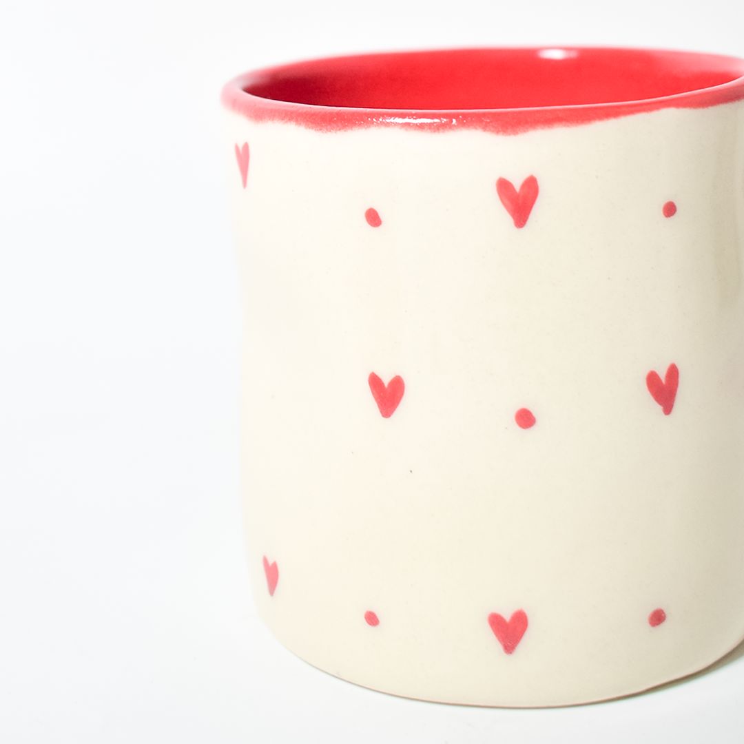 Small Hearts Ceramic Tumbler - 3.5 x 3 Inches (Set of 4)