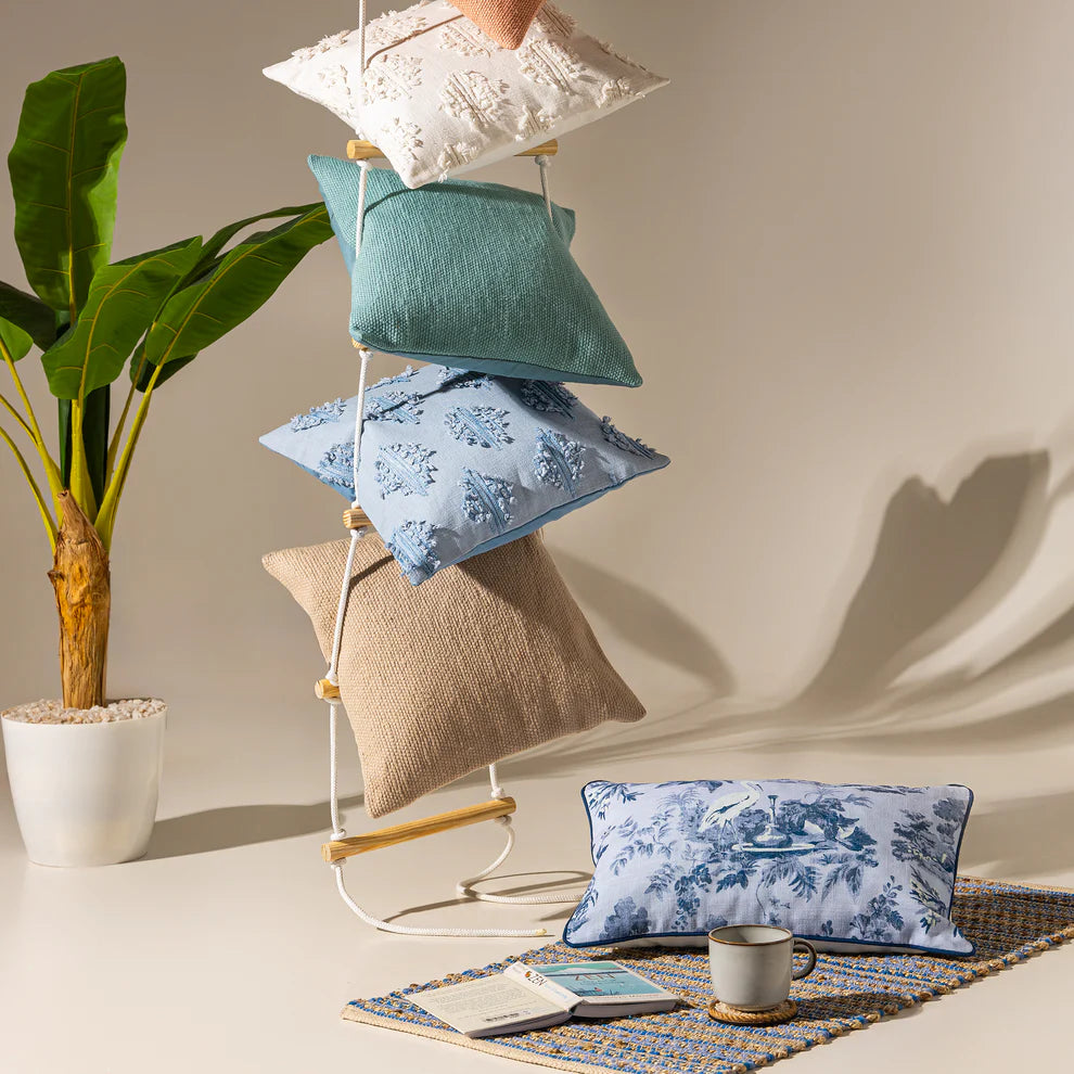 Cannes Blue Floral Cushion Cover - 12 x 30 Inches