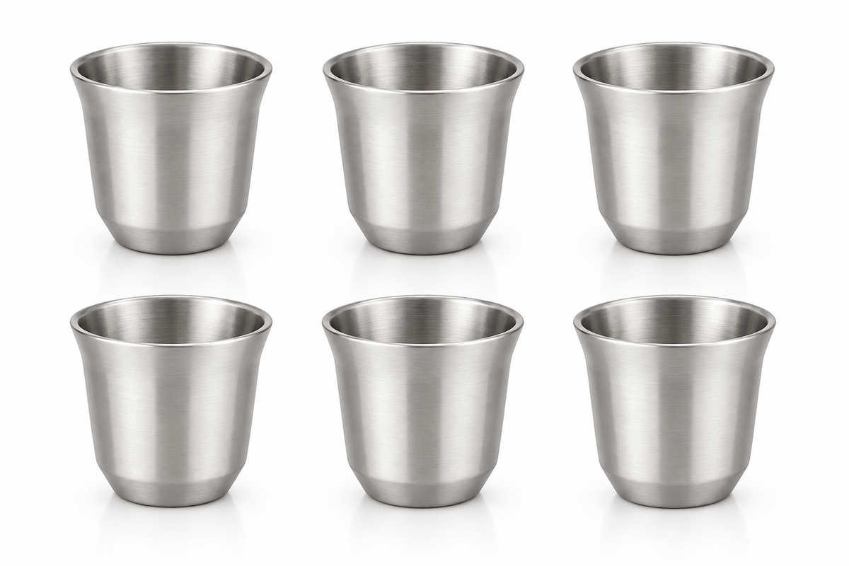 Double Wall Espresso Cup Set Of 6 - handmade stainless steel
