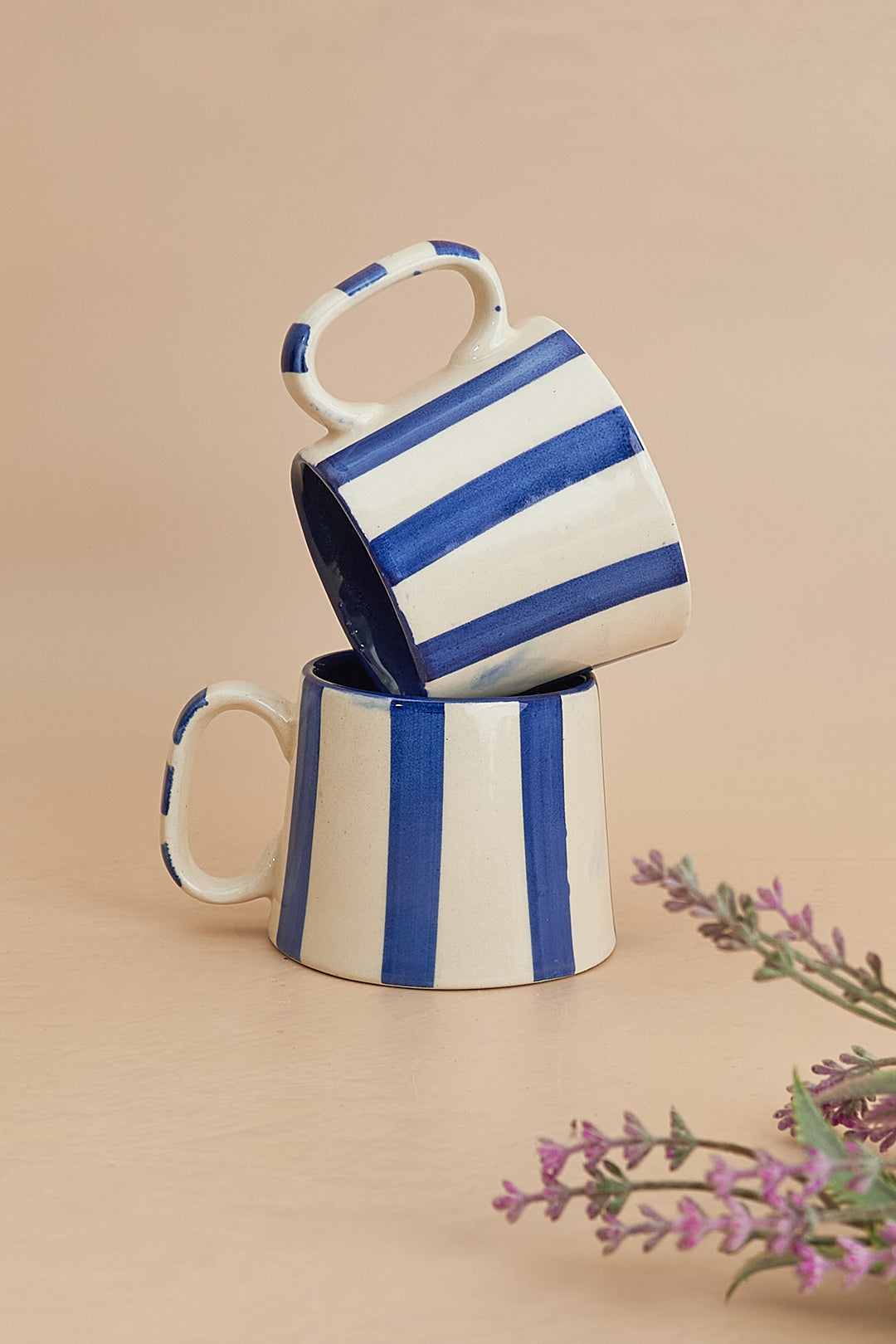 Ceramic Stripe Coffee cup- Dark Blue 220ml (SET OF 4)