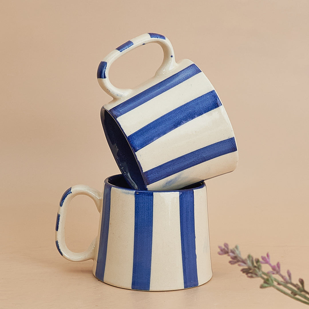 Ceramic Stripe Coffee cup- Dark Blue 220ml (SET OF 4)