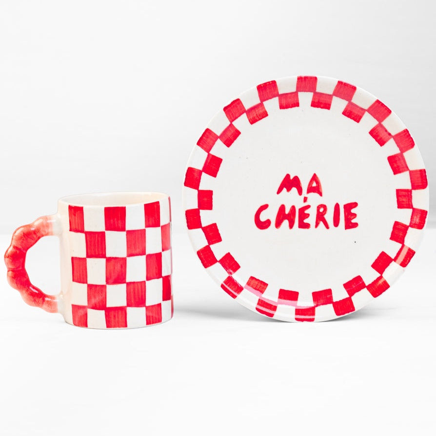 Ma Cherie Ceramic Snack Plate , Red - 7x7 Inches (Set of 2)