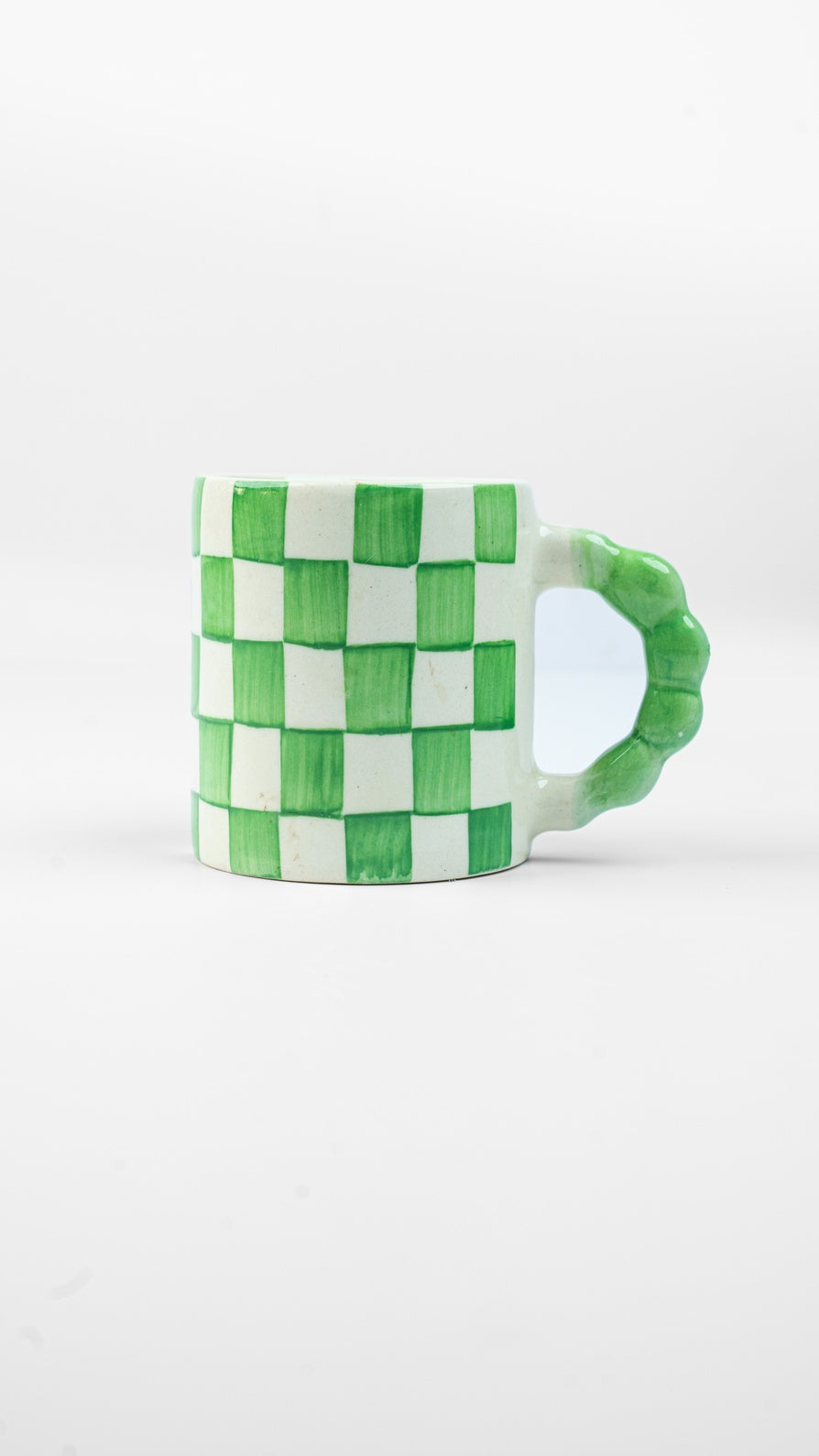 Green Checkered Ceramic Mug , 3x3x3.5 Inches (Set of 2)