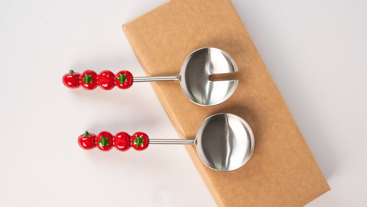 Salad Server with Tomato Handle, (Set of 2 ) - 9.5x3 Inches