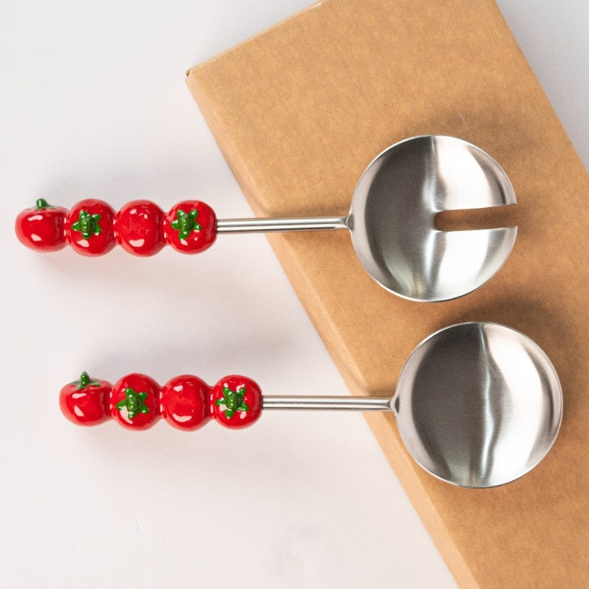 Salad Server with Tomato Handle, (Set of 2 ) - 9.5x3 Inches