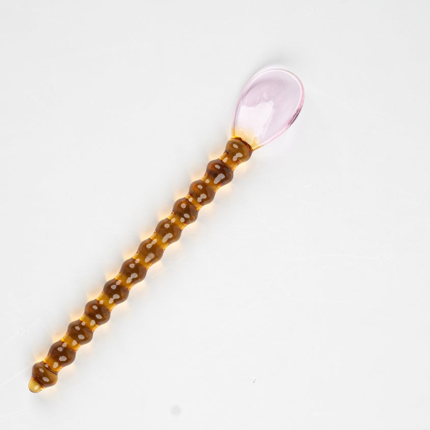 Glass Spoon with Beaded Handle Pink Amber (Set of 4)