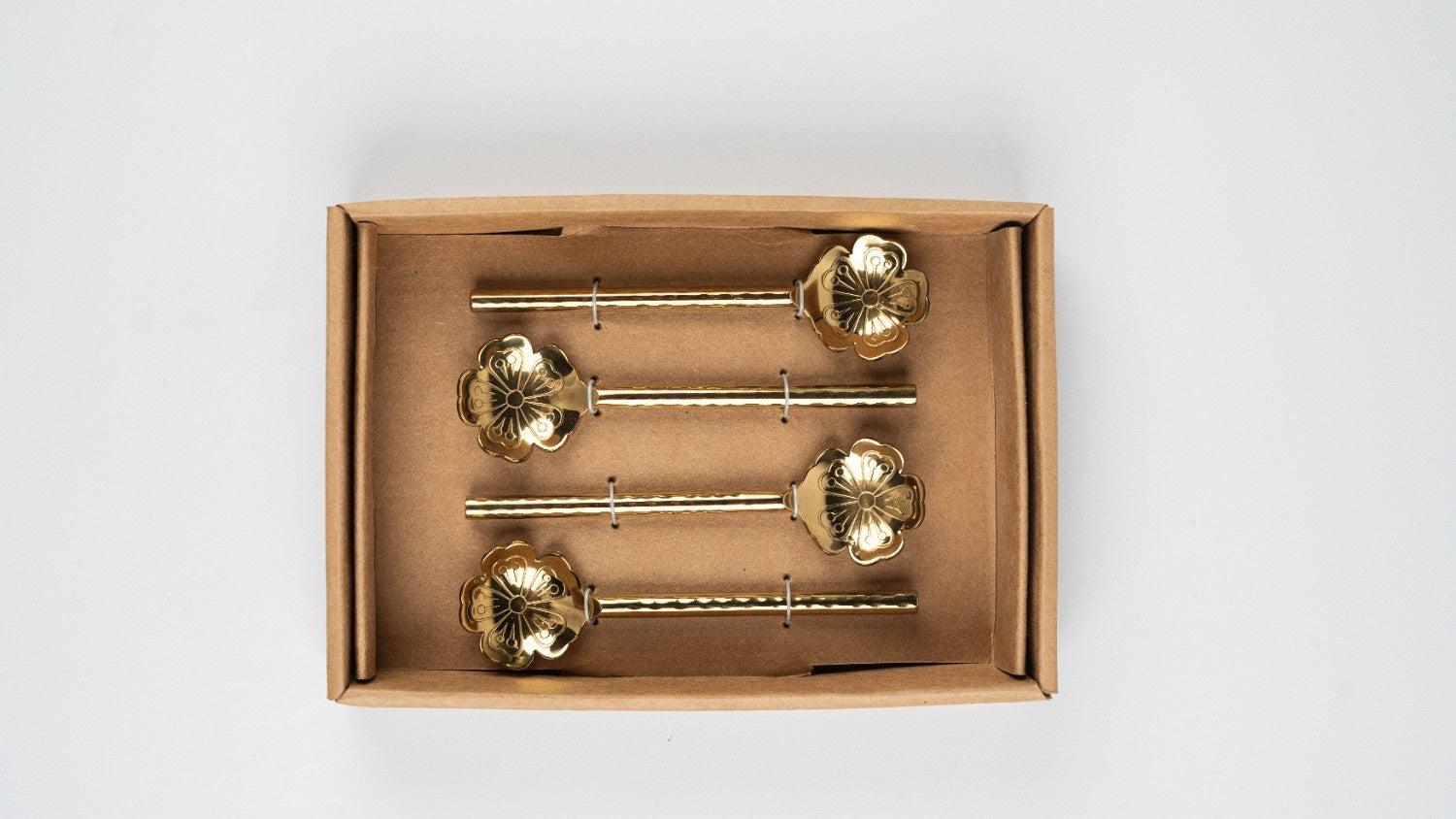 Flower Shaped Brass Cocktail Spoons ,(Set of 4) 5x1.5 Inches