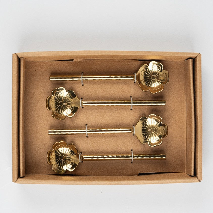 Flower Shaped Brass Cocktail Spoons ,(Set of 4) 5x1.5 Inches
