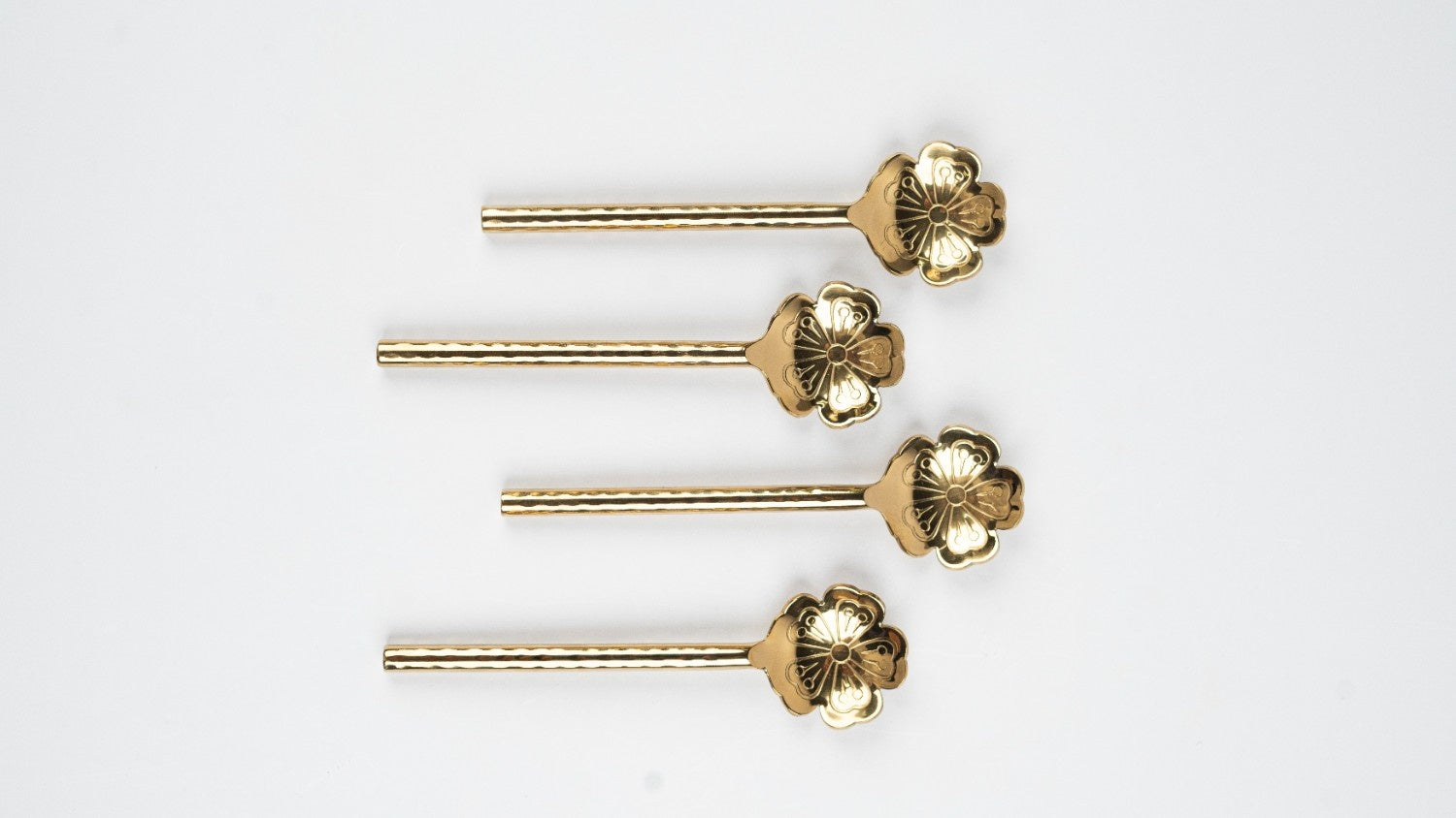 Flower Shaped Brass Cocktail Spoons ,(Set of 4) 5x1.5 Inches