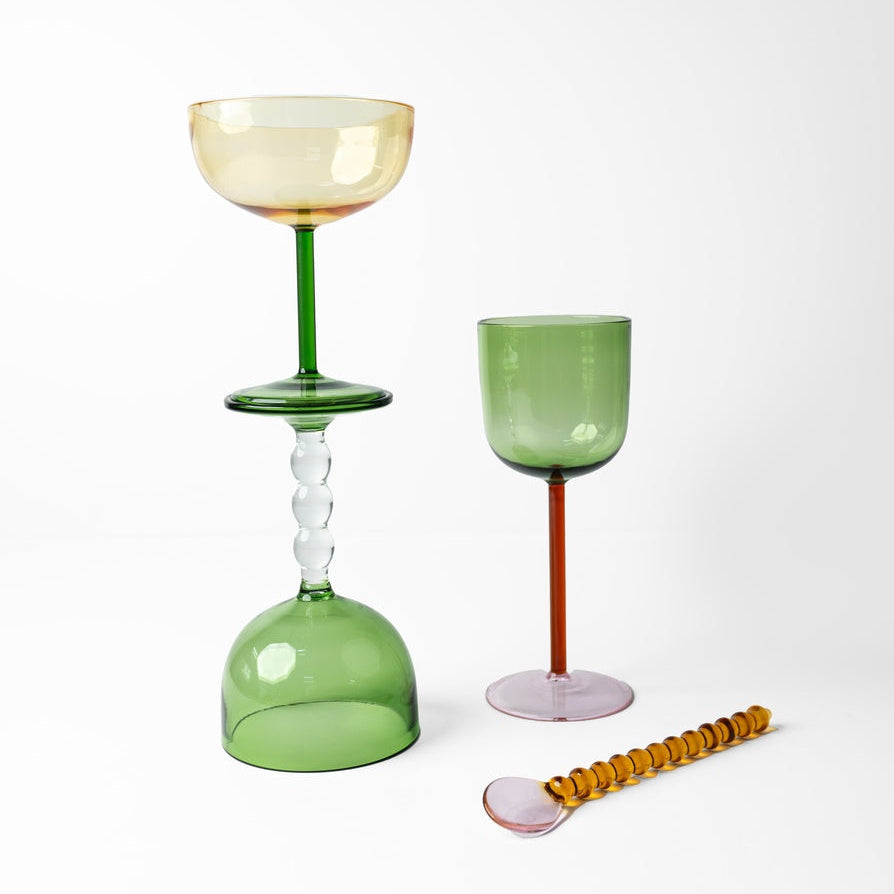 Green Stem Coupe Cocktail Glass , 5 x 3.8 Inches (Set of 2)