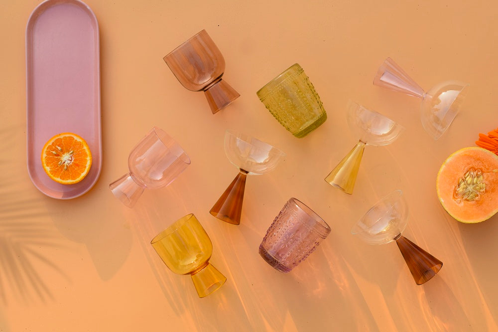 Colorful Handblown Drinkware Coupe, Amber- 5.24x4 Inches (SET OF 4)