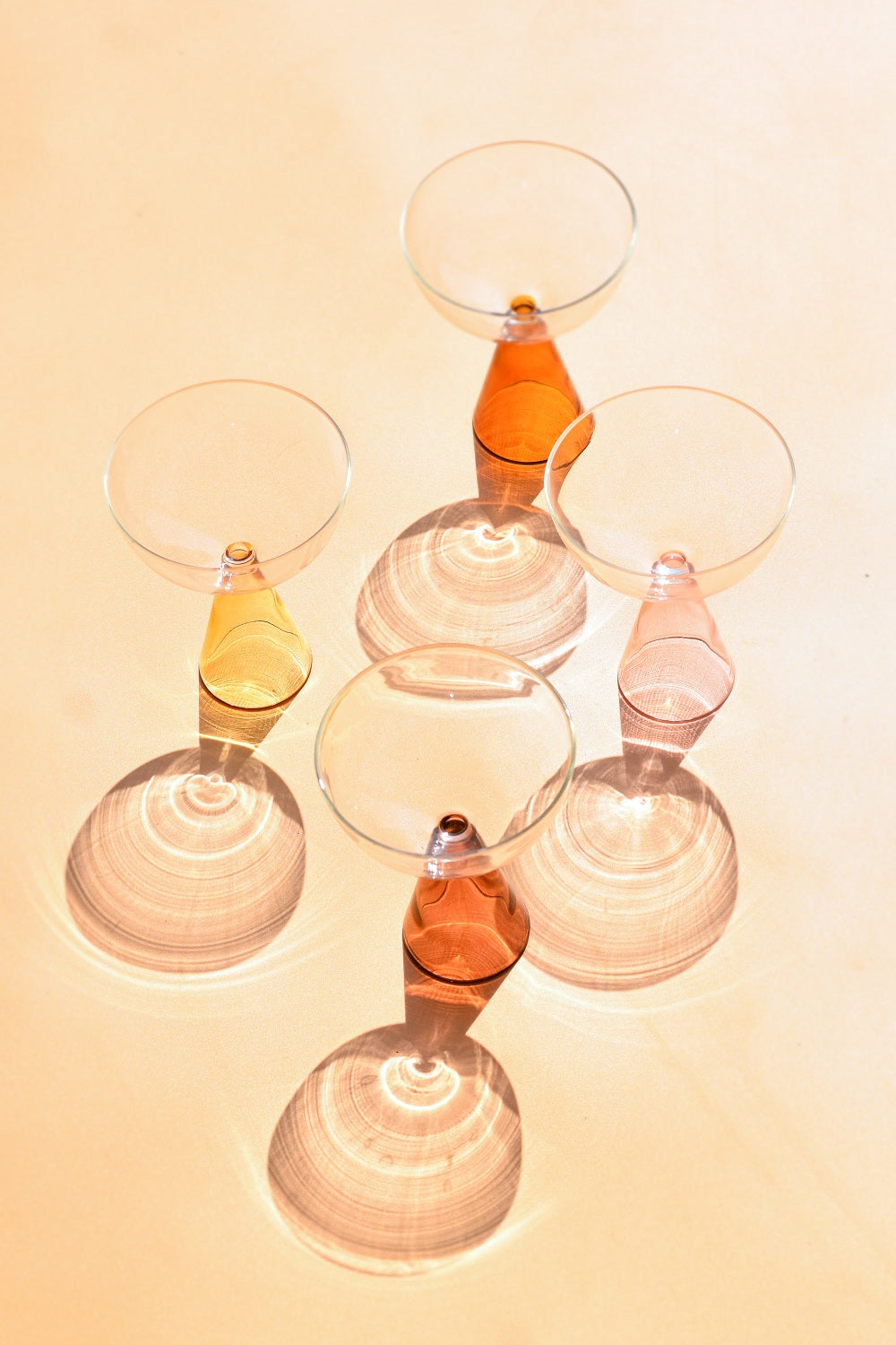 Colorful Handblown Drinkware Coupe, Amber- 5.24x4 Inches (SET OF 4)