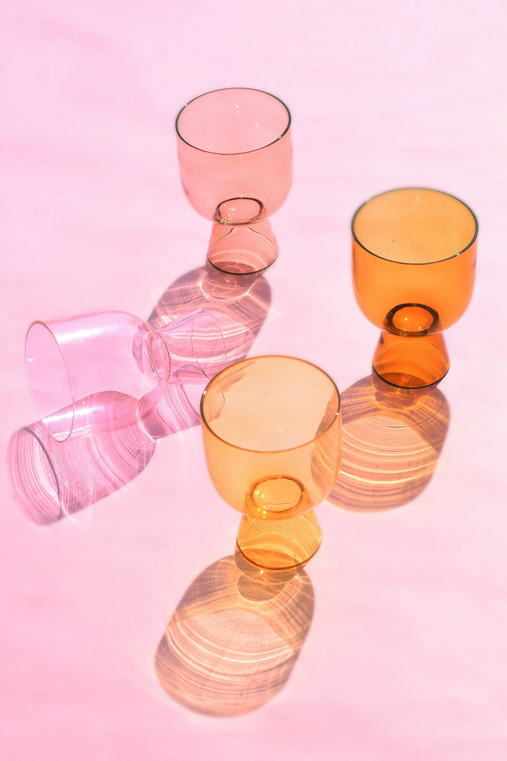 Colored Handblown Drinkware Glass, Pink- 4.5X3.1 Inch- (SET OF 4)
