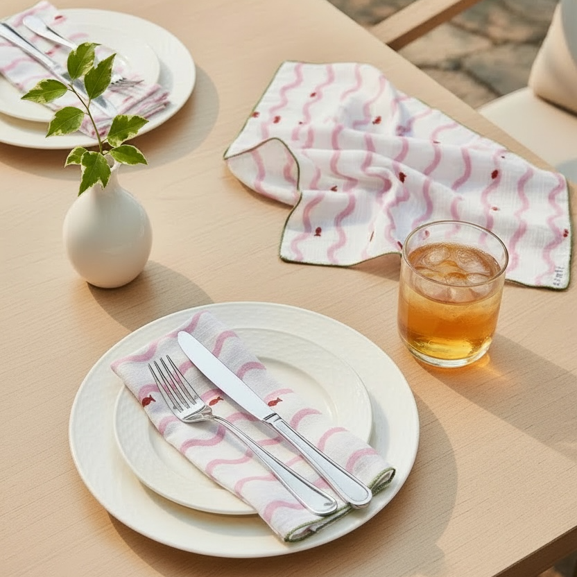 Hand Block Printed Dab Dab Fish Dinner Napkin 18x18 Inches