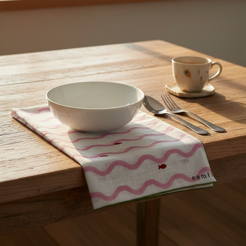 Hand Block Printed Dab Dab Fish Dinner Napkin 18x18 Inches