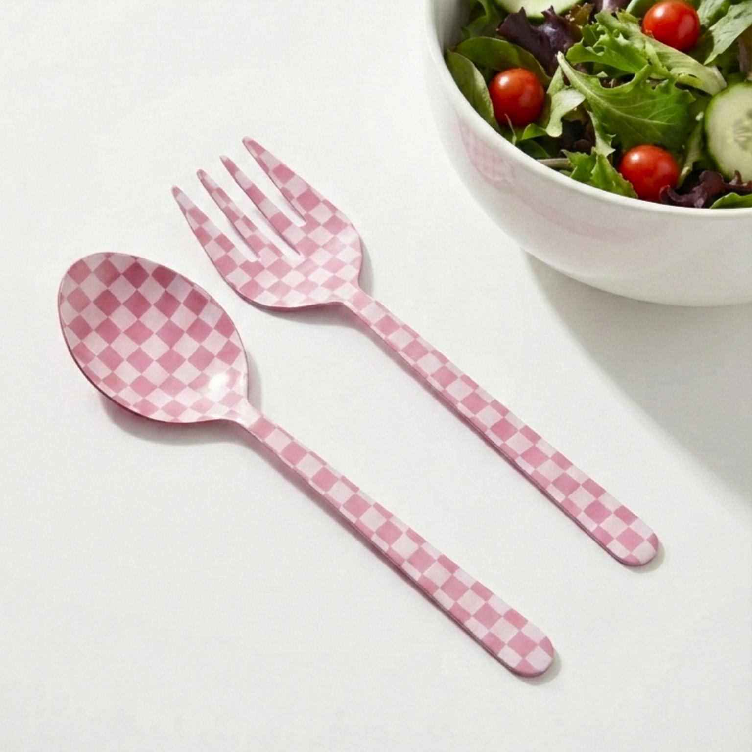 Pink Enamel Salad Server (Set of 2) - 11 x 2.5 Inches