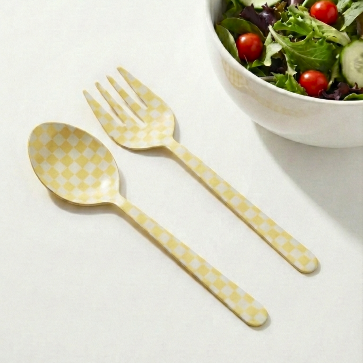 Yellow Enamel Salad Server (Set of 2) - 11 x 2.5 Inches