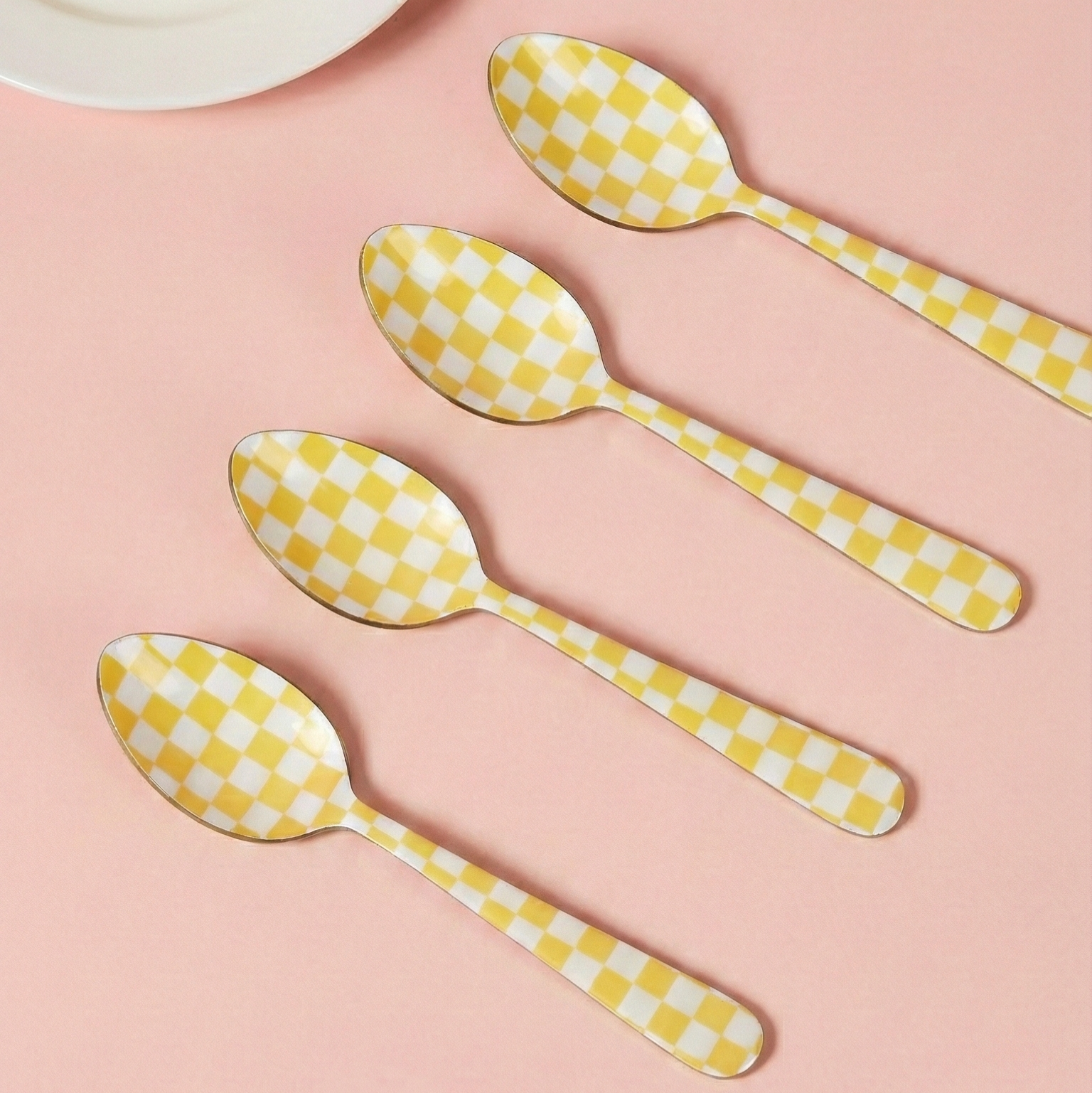 Yellow Enamel Spoon Set – (Set of 4) , 5.4 x 1 Inches