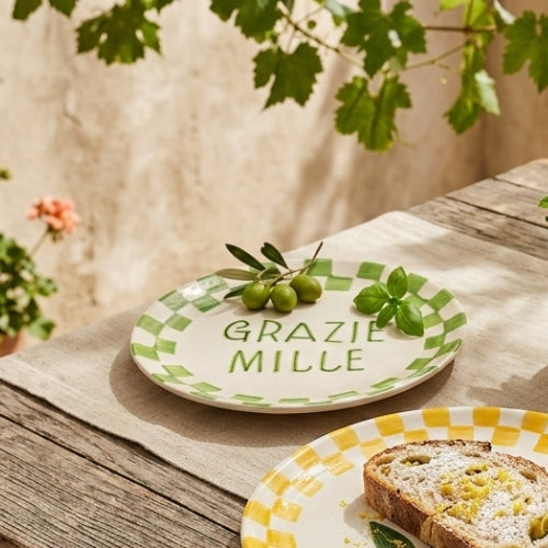 Grazie Mille Green Ceramic Snack Plate , 7x7 Inches (Set of 2)