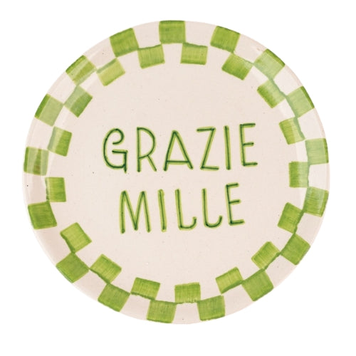 Grazie Mille Green Ceramic Snack Plate , 7x7 Inches (Set of 2)