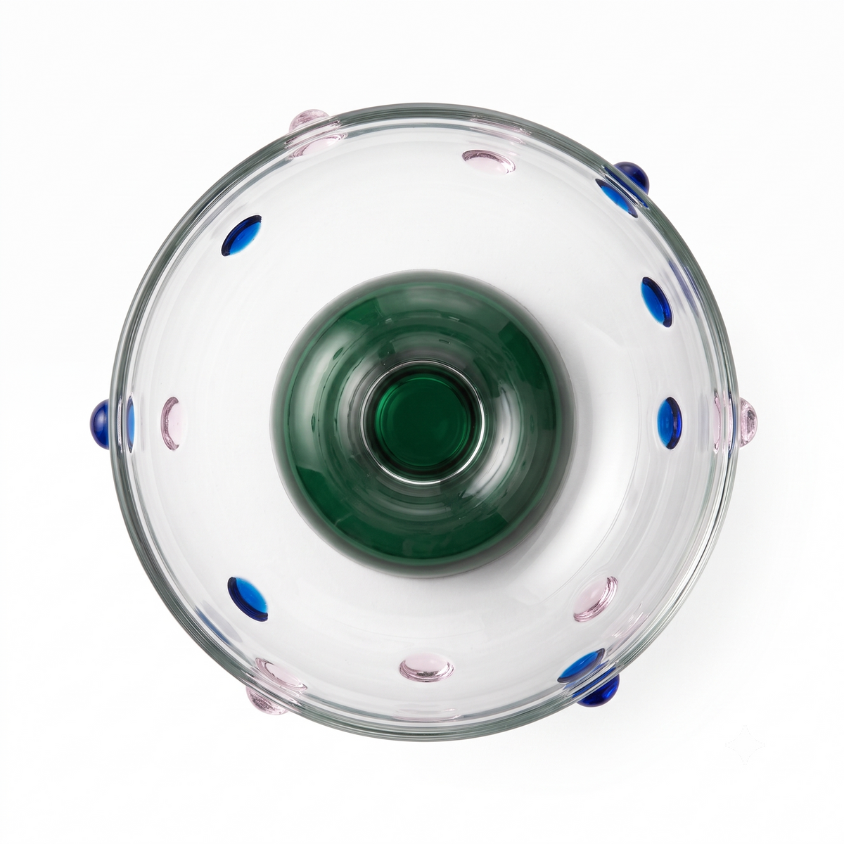 Blue Borosilicate Glass Dessert Bowl | Confetti Dot Rim | Set Of 2