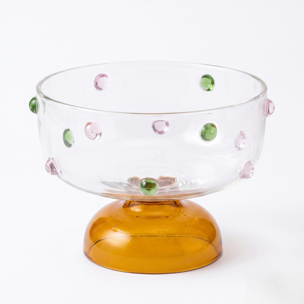 Amber Borosilicate Glass Dessert Bowl | Confetti Dot Rim | Set Of 2