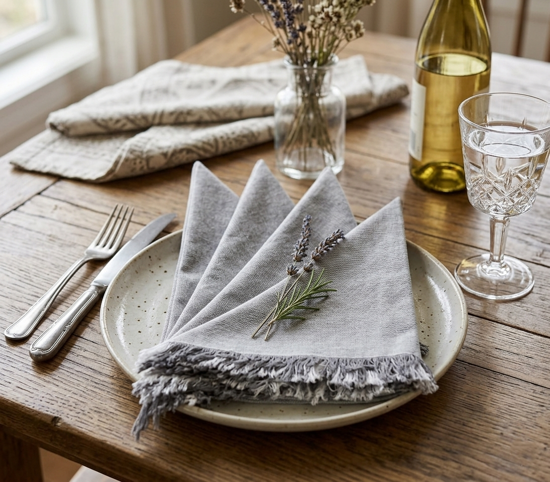Muted Grey Cotton Table Napkins (Set of 4), 18 Inch- 2 SETS
