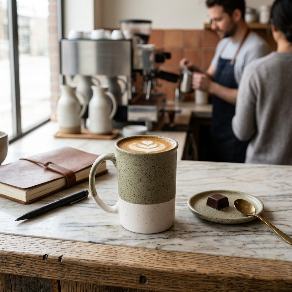Studio Naturals Herb Green Lidded Coffee Mug 3x3x3.5 Inches