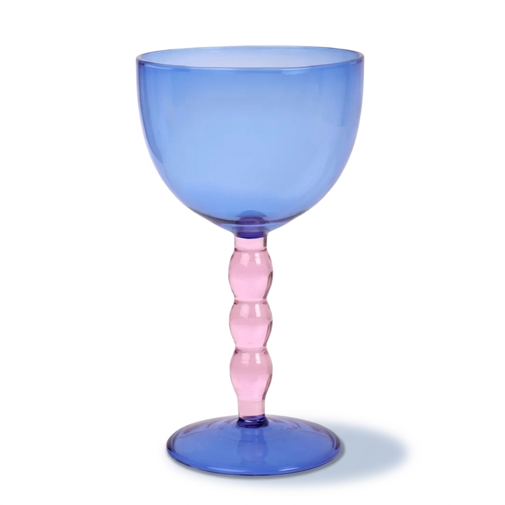 Blue Bubble Stem Cocktail Glass , 6.2 x 3.5 Inches (Set of 2)