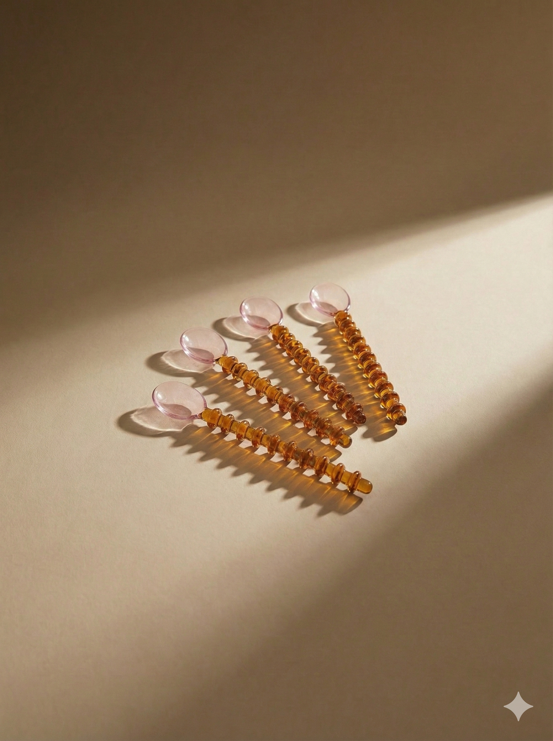 Glass Spoon with Beaded Handle Pink Amber (Set of 4)