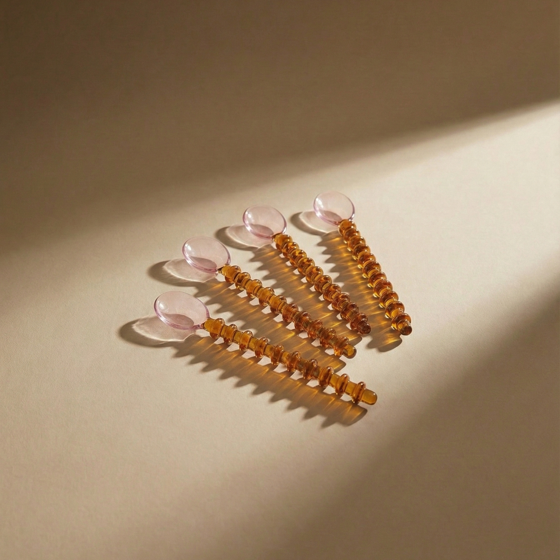 Glass Spoon with Beaded Handle Pink Amber (Set of 4)