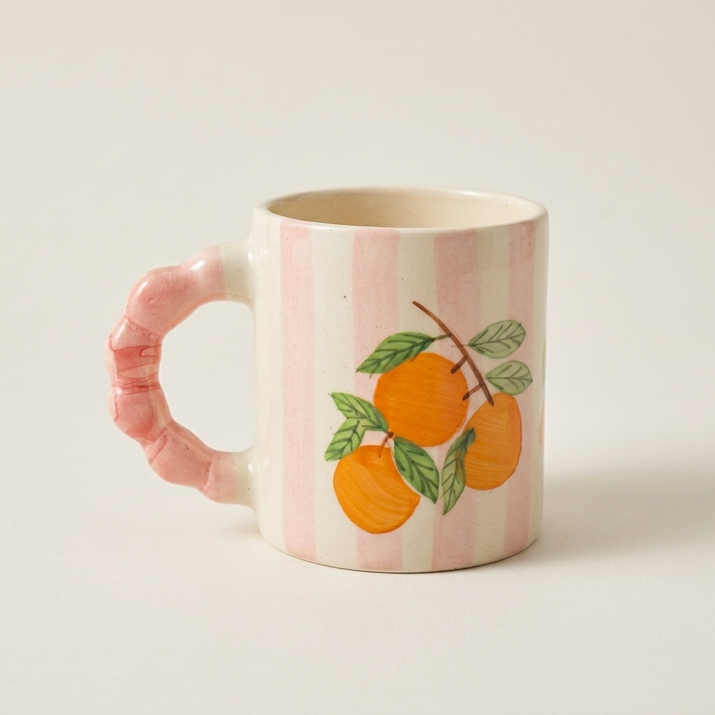 Pink Striped Orange Coffee Mug - 4x3 Inches (Set of 4)