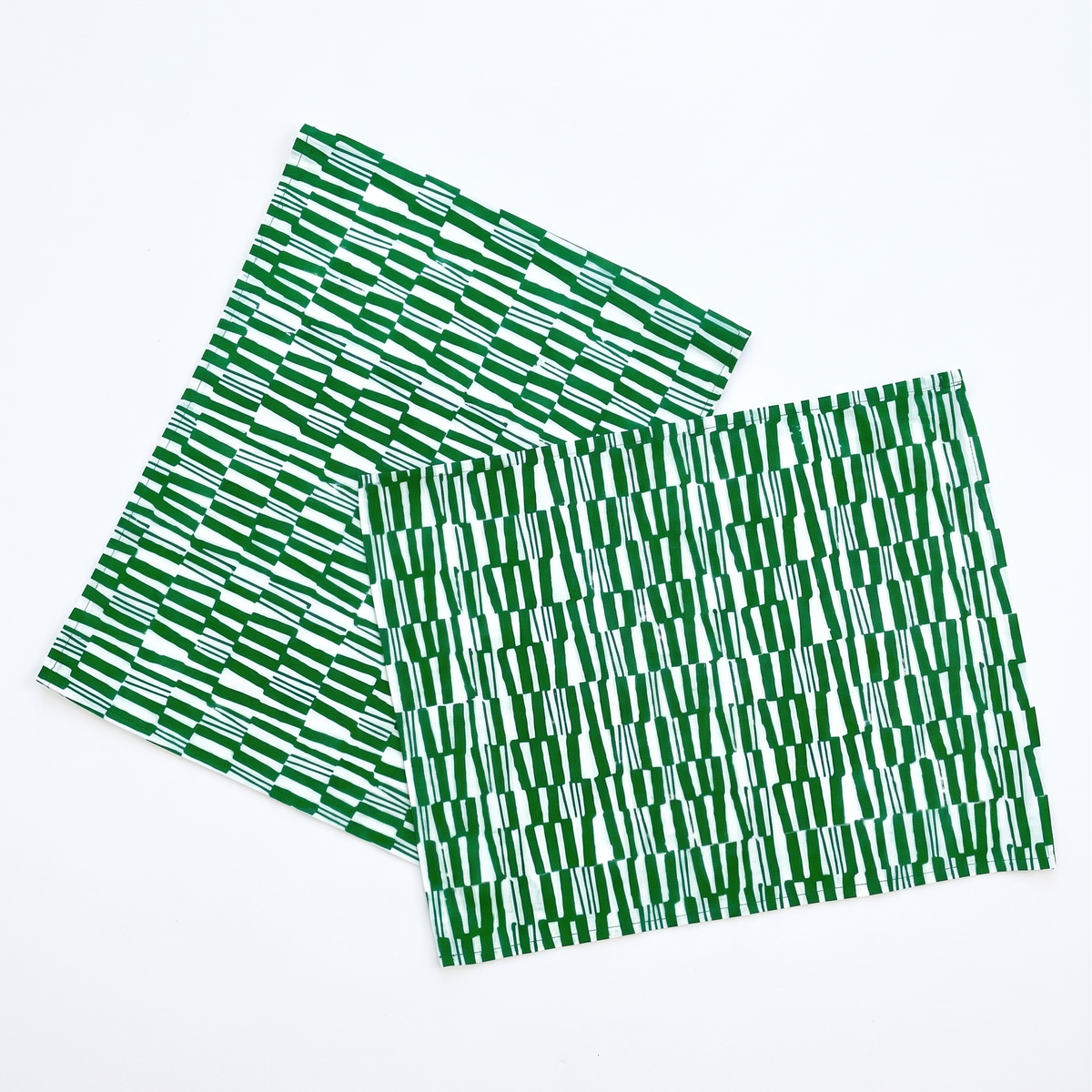 Green Gridlock Placemat Set of 4 | Cotton Block Printed | 14x18"