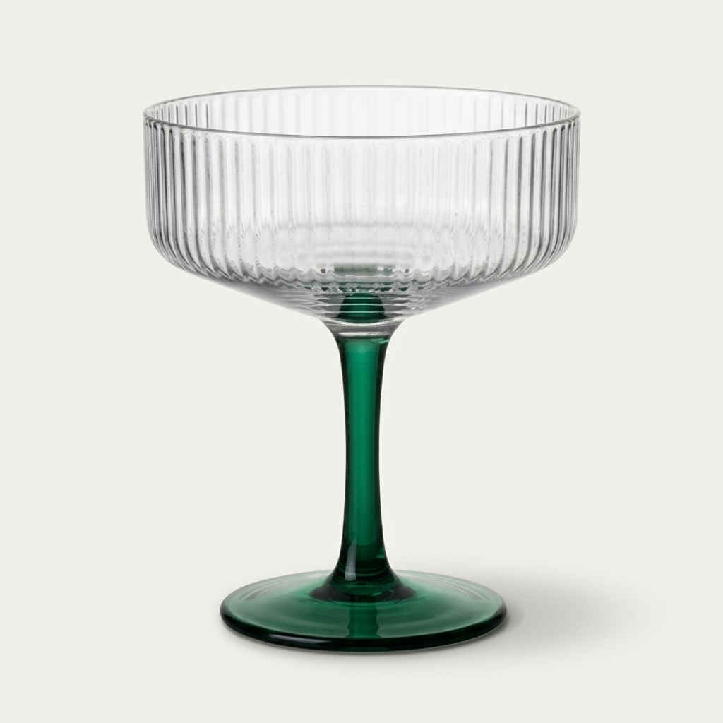 Swirl Cocktail Glass -Clear & Green, 4 x 6.5 Inches - (Set of2)