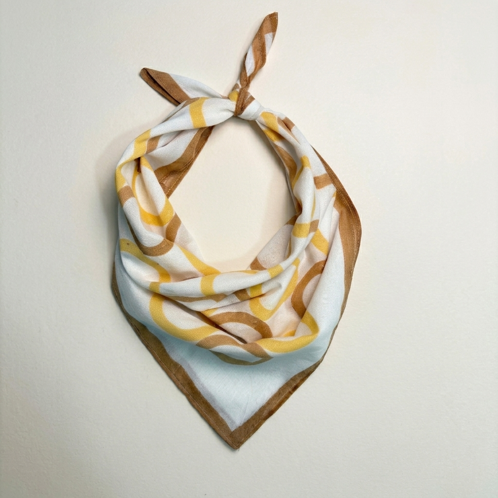 Striped Hand Block Printed Scarf , Yellow & Brown , 20 x 20 Inches (Set of 2)