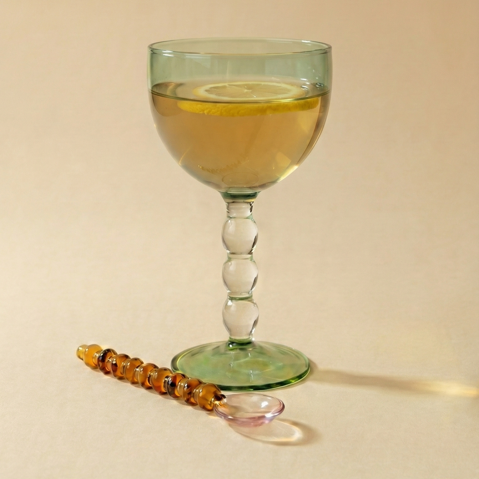 Green Bubble Stem Cocktail Glass , 6.2 x 3.5 Inches (Set of 4)