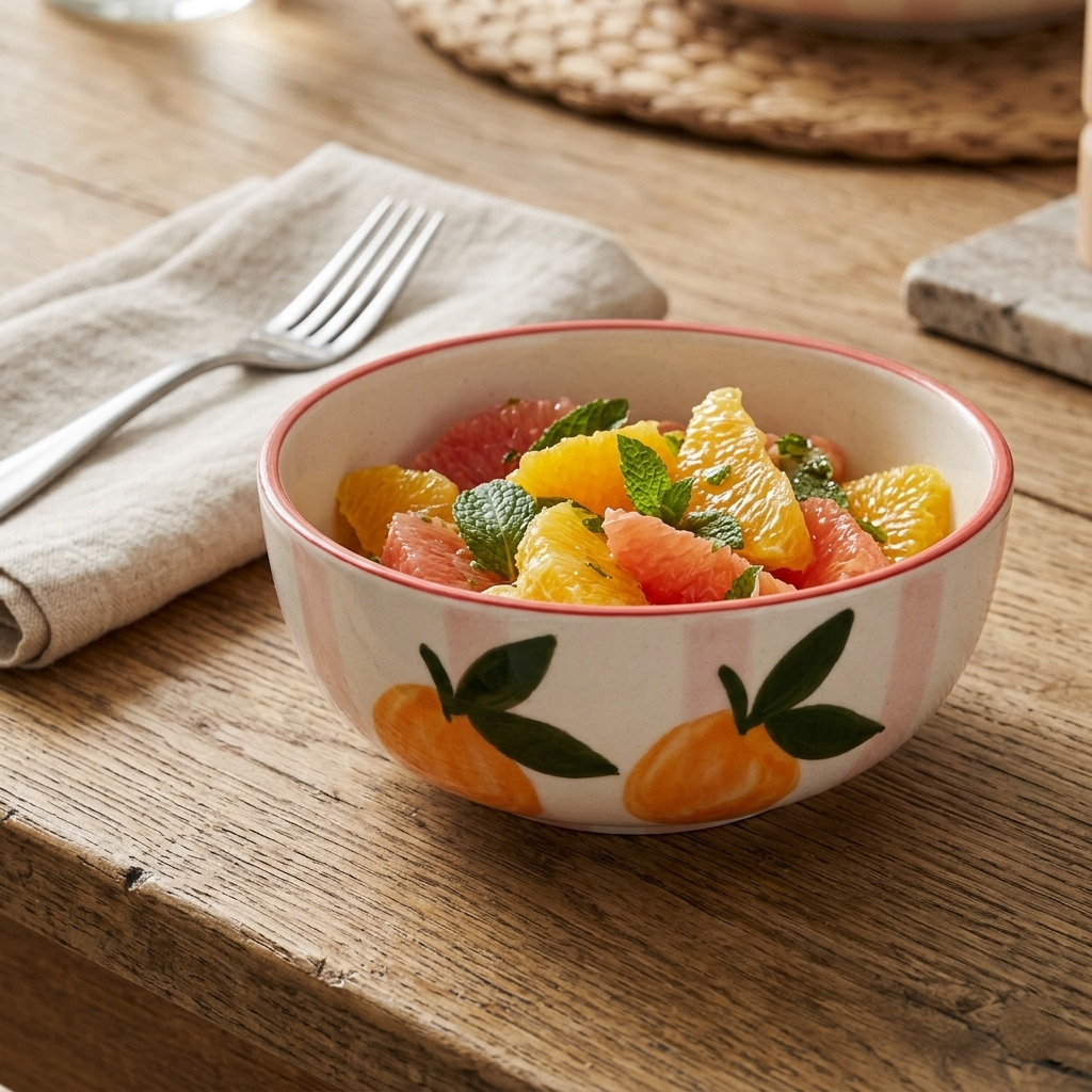 Ceramic Striped Orange Bowl, Pink - 5.5x5.5x2.5 Inches (Set of 2)