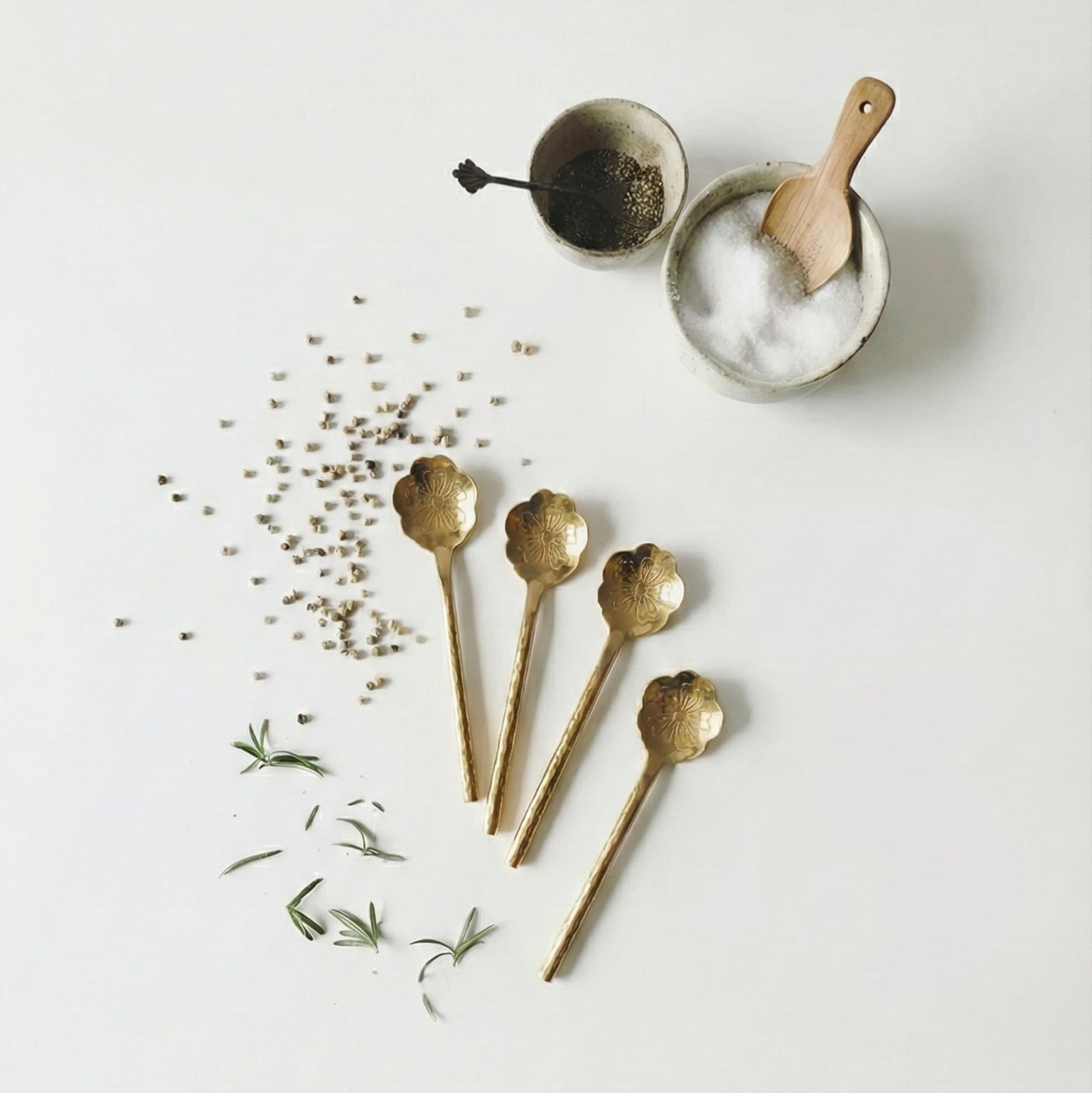 Flower Shaped Brass Cocktail Spoons ,(Set of 4) 5x1.5 Inches