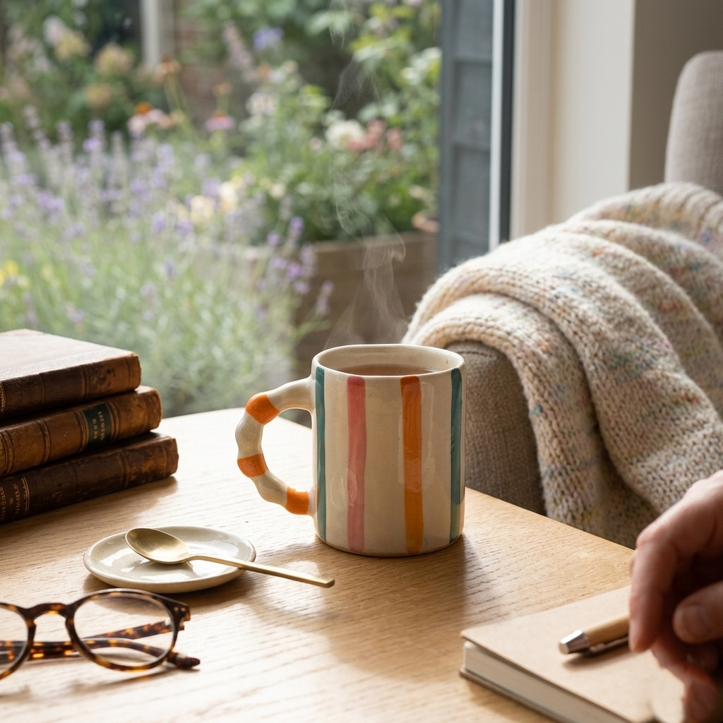 Candy Striped Ceramic Mug - 3.5x3 Inches - Set of 4