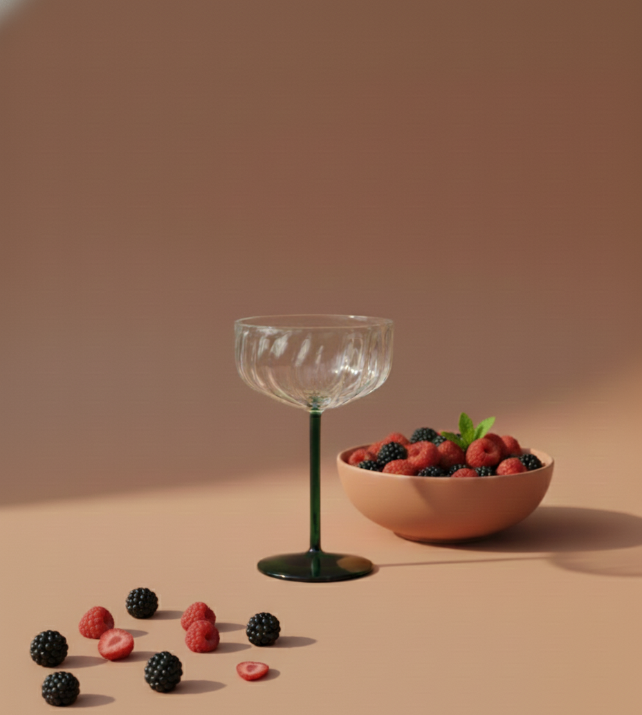 Swirl Cocktail Glass -Clear & Green, 4 x 6.5 Inches - (Set of2)