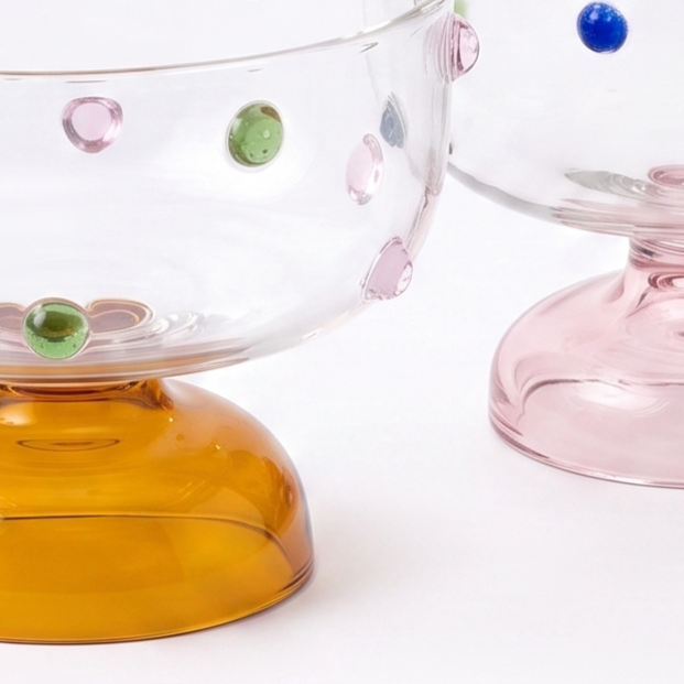 Assorted Dessert Glass Bowl | Handblown Borosilicate Glass | Amber, Pink & Blue