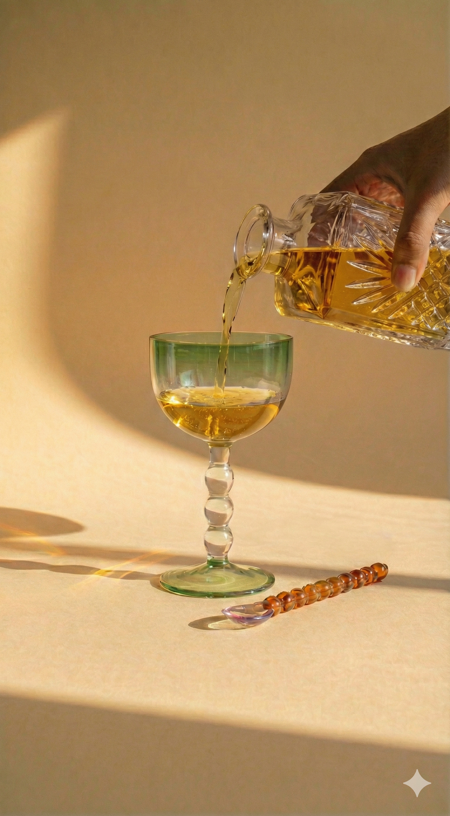 Green Bubble Stem Cocktail Glass , 6.2 x 3.5 Inches (Set of 4)