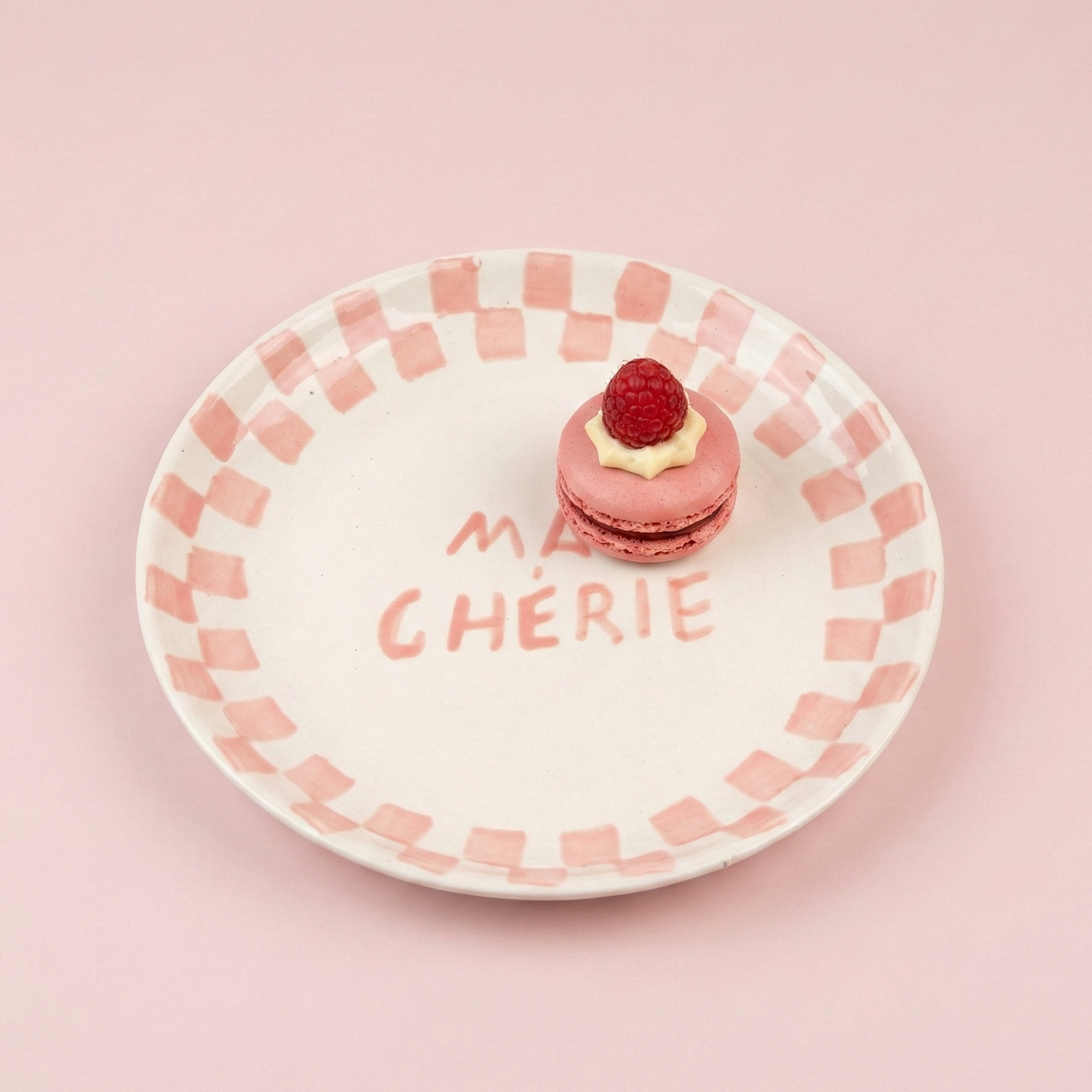 Ma Cherie Pink Ceramic Snack Plate , 7x7 Inches (Set of 2)
